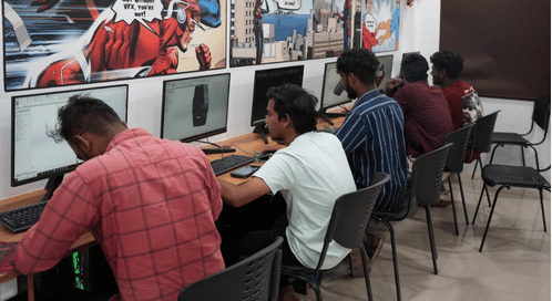 Students working in the design studio
