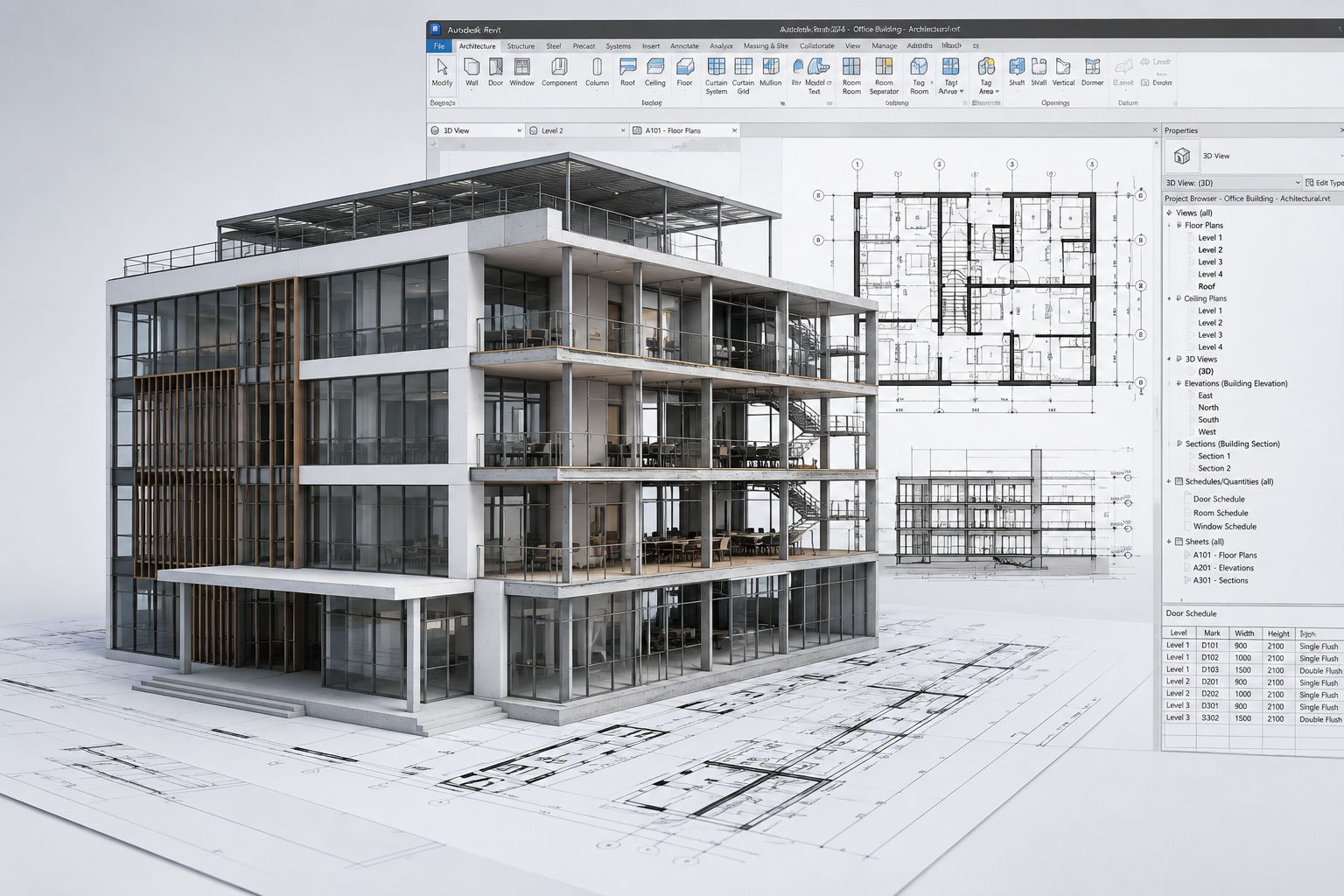 Revit building model and floor plan