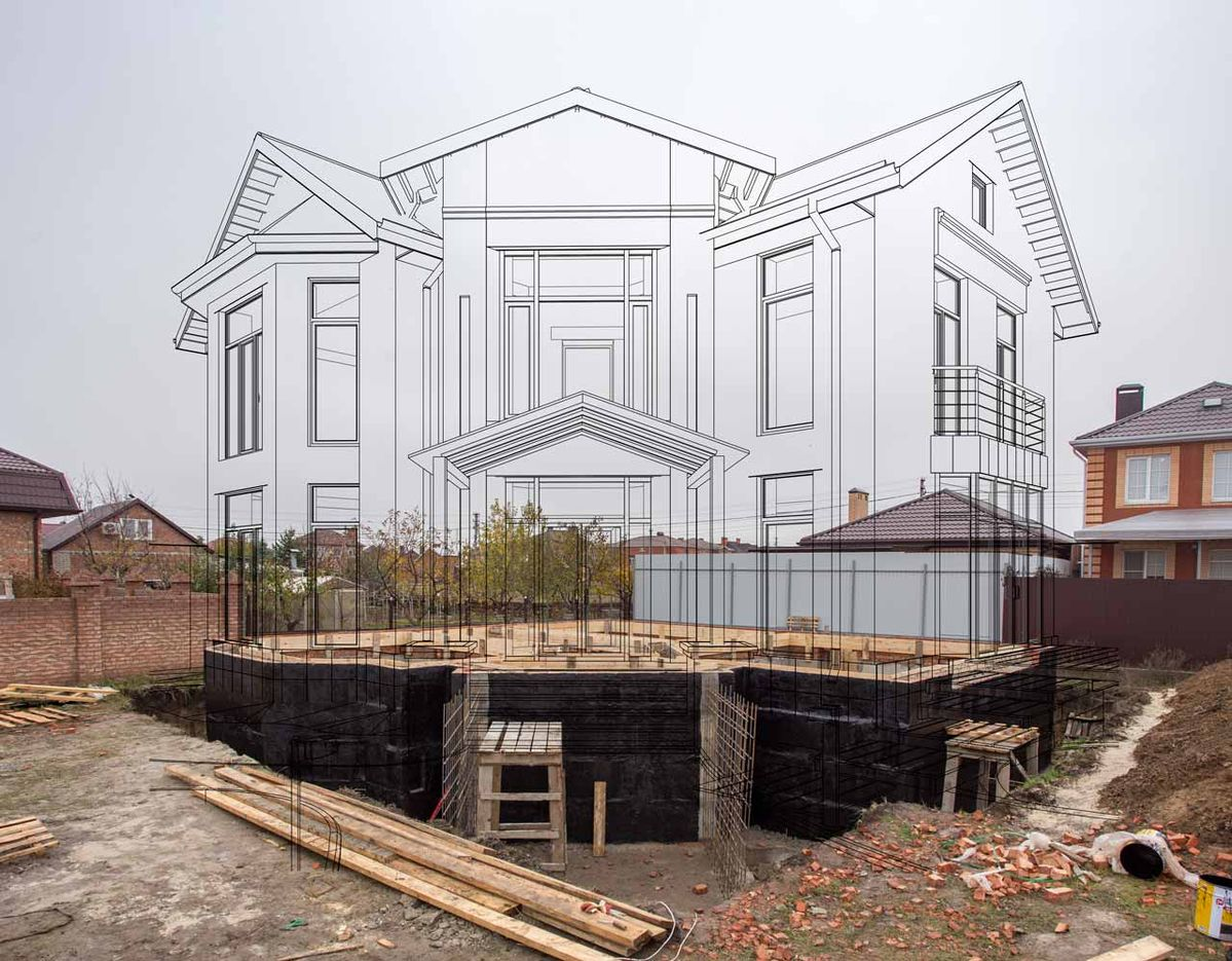House linework combined with a real construction site